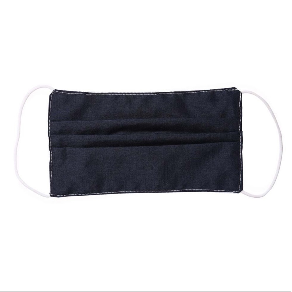 2/$20 Solid Navy Pleat Style Cotton Mask - Picture 2 of 2